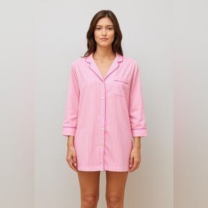 Marigot pink striped cotton nightshirt sleep shirt button long sleeve large